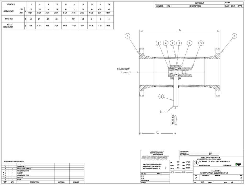 Fig. 6953C Attemperator Desuperheater Drawing