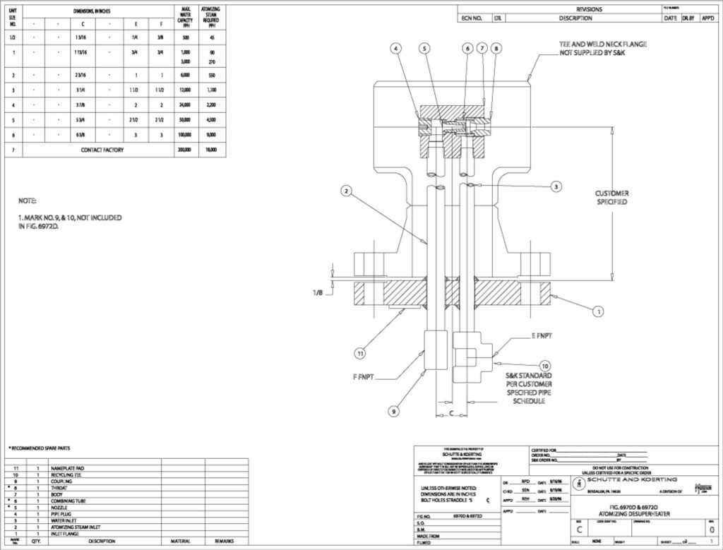 Fig. 6970D & 6972D Atomizing Desuperheater Drawing